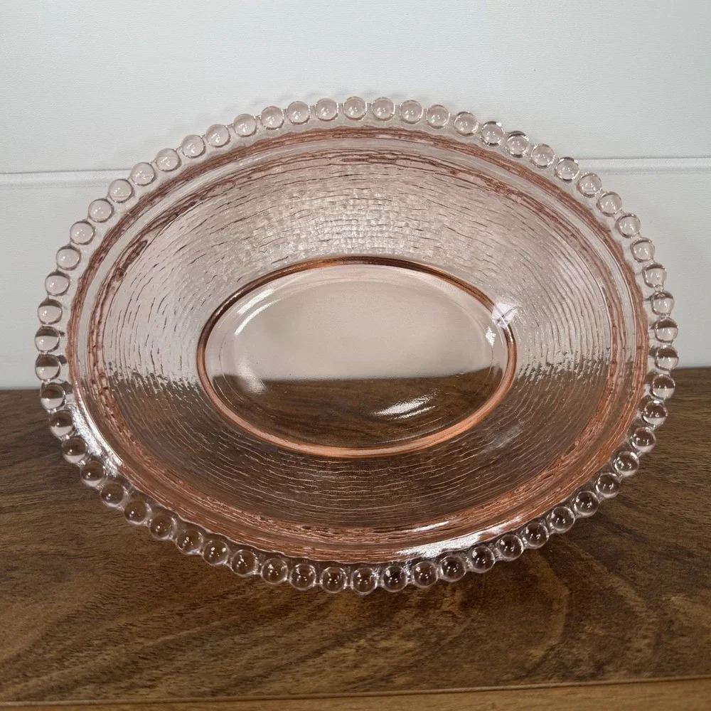 Vintage Indiana Glass Peach/ Pink Hen On A Nest Beaded Edge BOTTOM ONLY 7